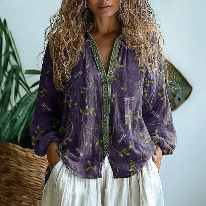 Women's Blouse | Long Sleeves with Printed V-Neck