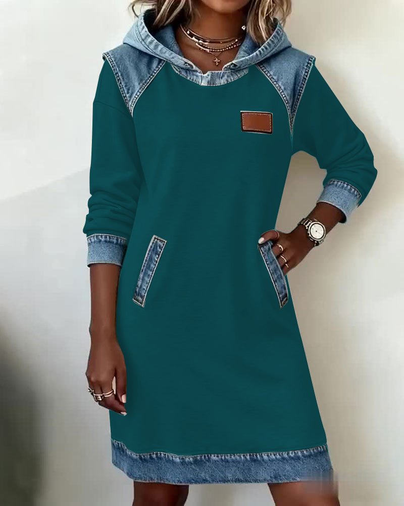 Giada | Casual Hoodie Dress with Denim Details