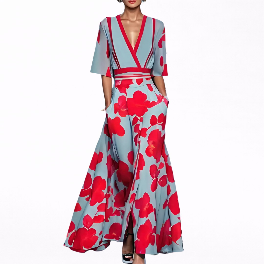 Valentina | Elegant Deep V-Neck Maxi Dress