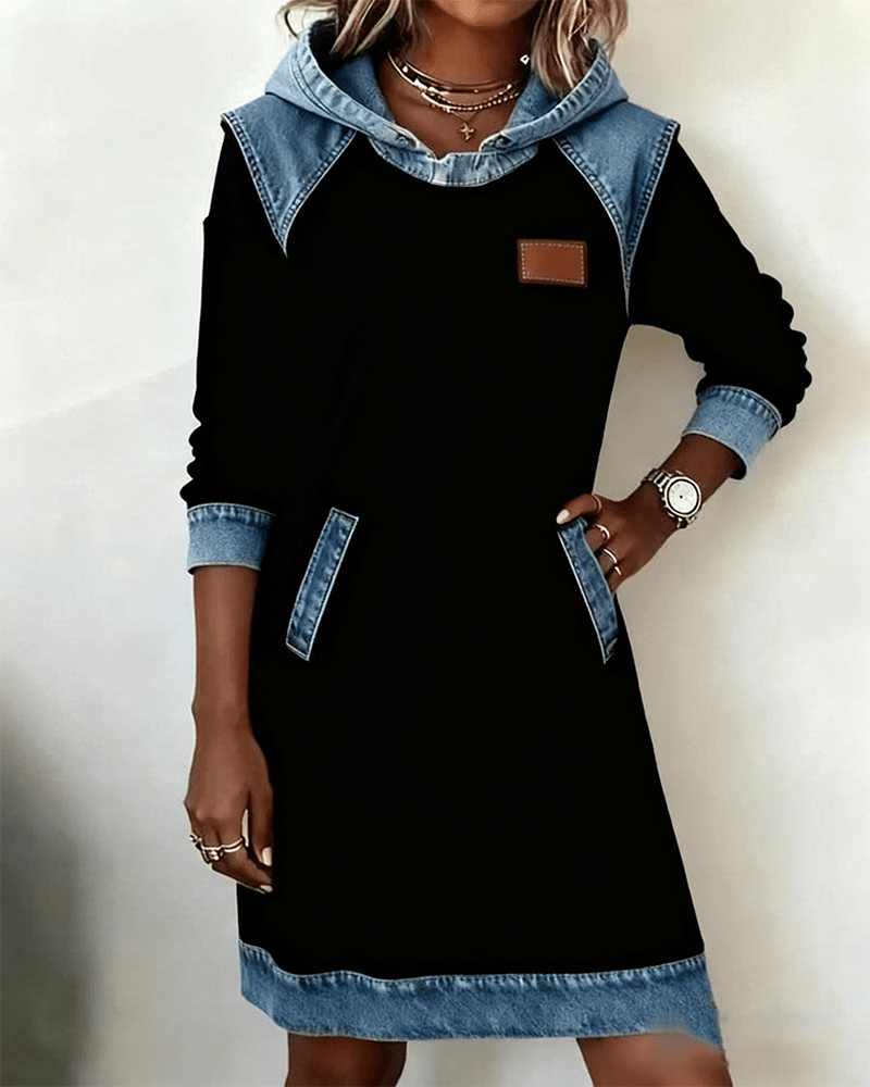 Giada | Casual Hoodie Dress with Denim Details