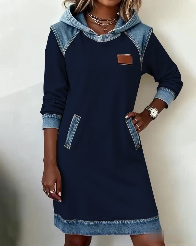 Giada | Casual Hoodie Dress with Denim Details