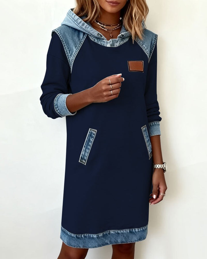 Giada | Casual Hoodie Dress with Denim Details