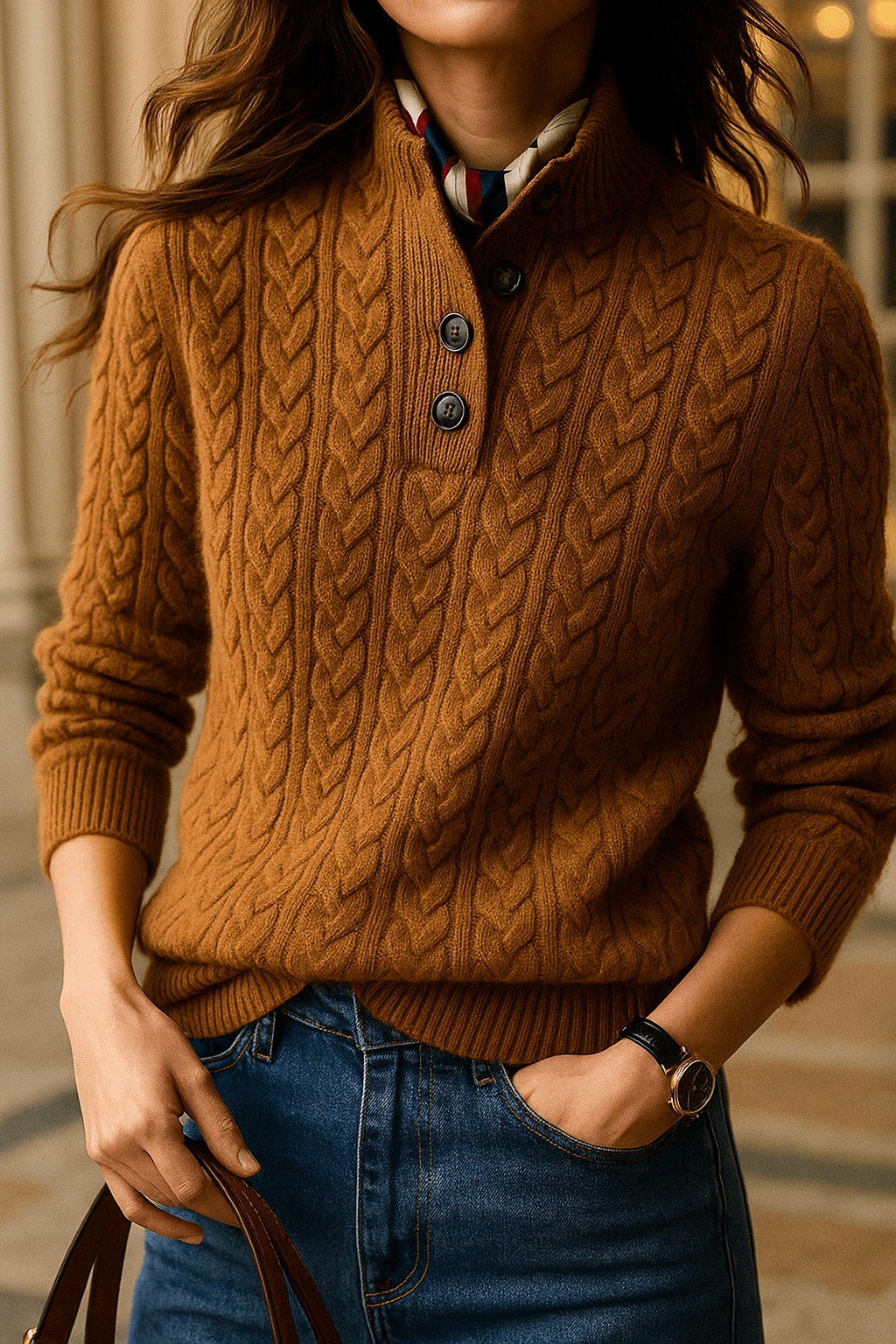 Carla | Cardigan Cable Knit con Bottoni