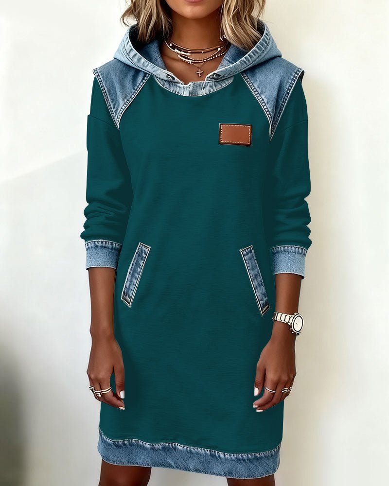Giada | Casual Hoodie Dress with Denim Details