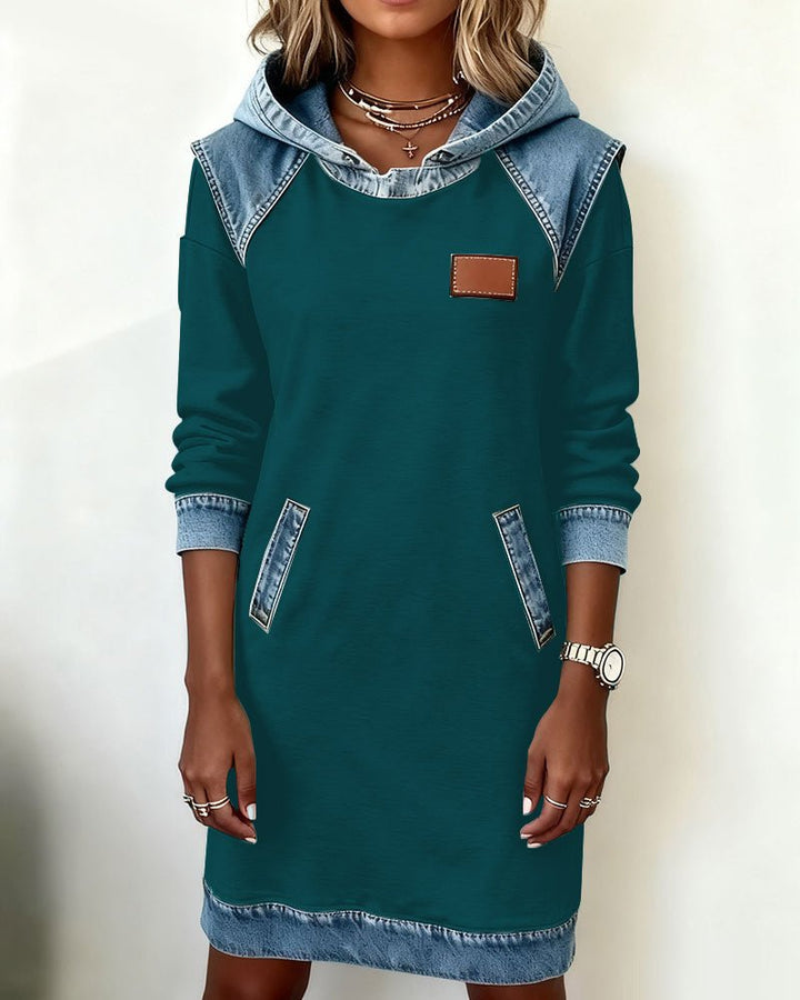 Giada | Casual Hoodie Dress with Denim Details