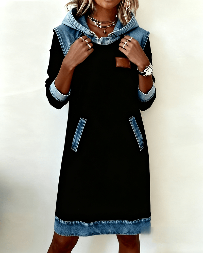 Giada | Casual Hoodie Dress with Denim Details