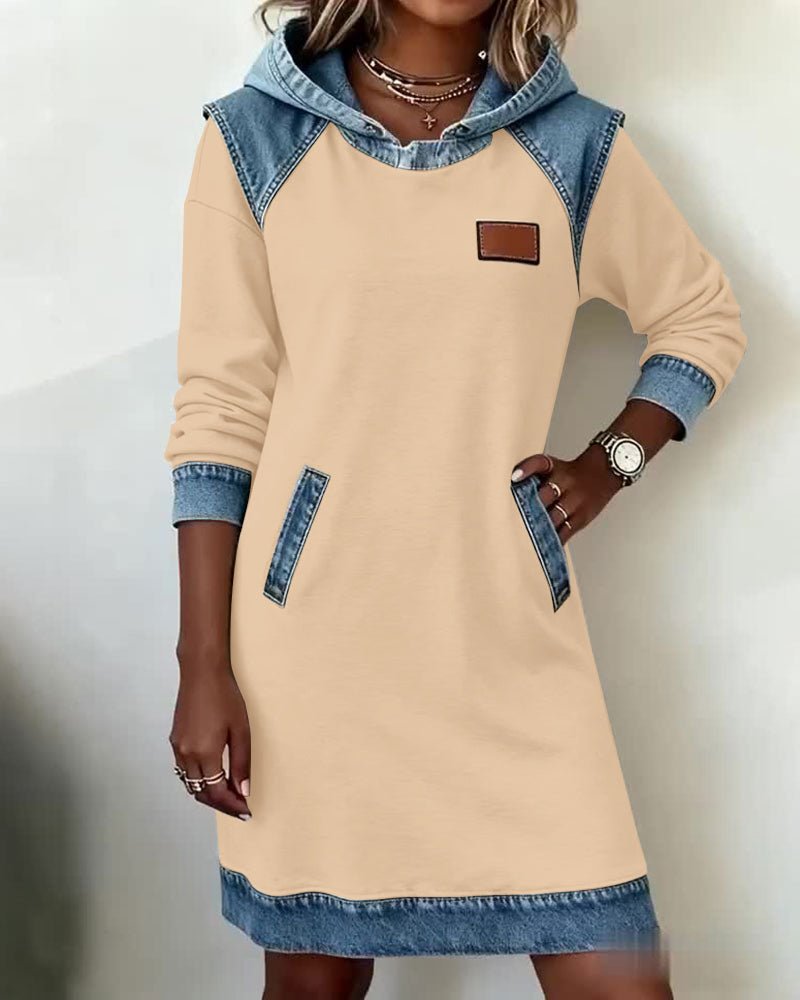 Giada | Casual Hoodie Dress with Denim Details