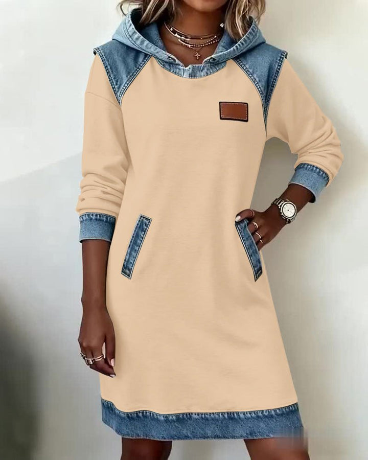 Giada | Casual Hoodie Dress with Denim Details