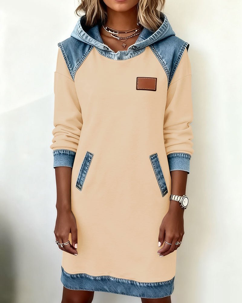Giada | Casual Hoodie Dress with Denim Details