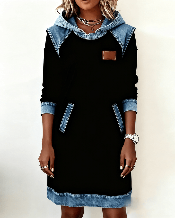 Giada | Casual Hoodie Dress with Denim Details