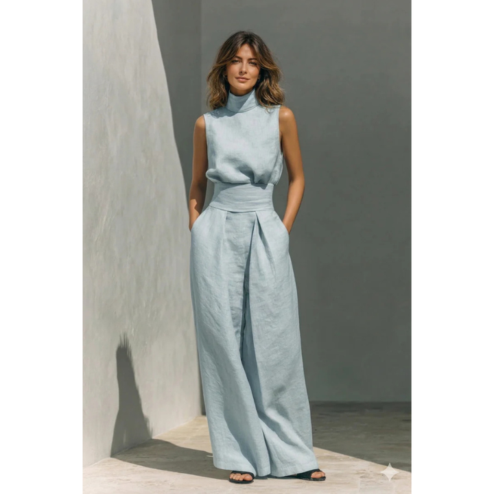 Maria - Women's Minimalist Cotton Linen Camisole and Wide-Leg Pants Set