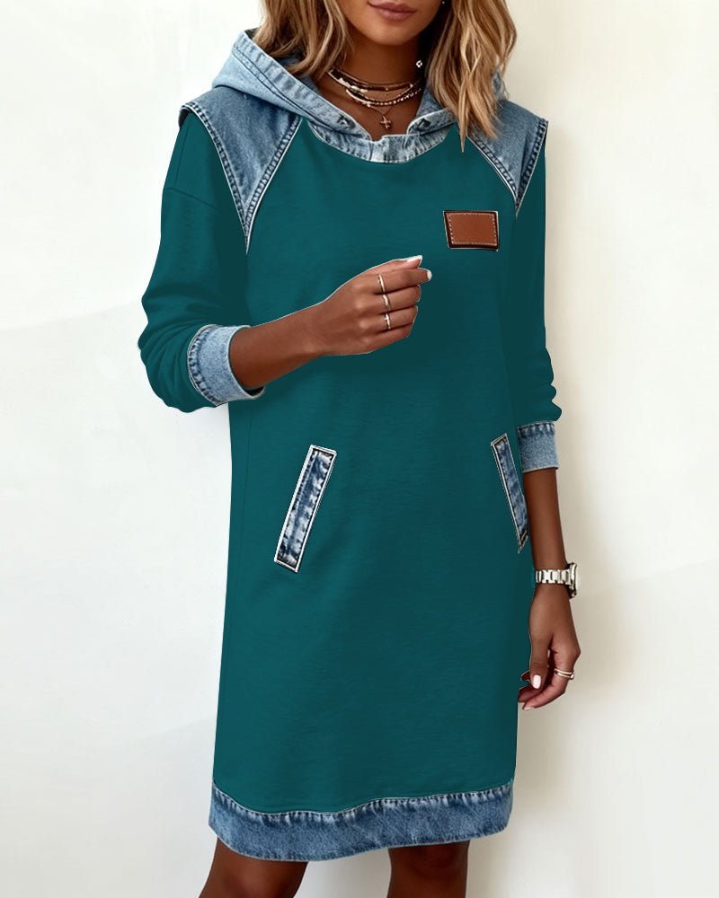 Giada | Casual Hoodie Dress with Denim Details