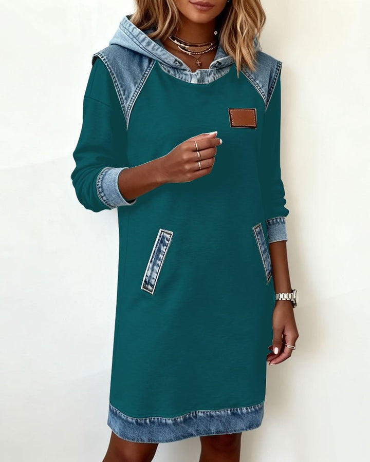 Giada | Casual Hoodie Dress with Denim Details