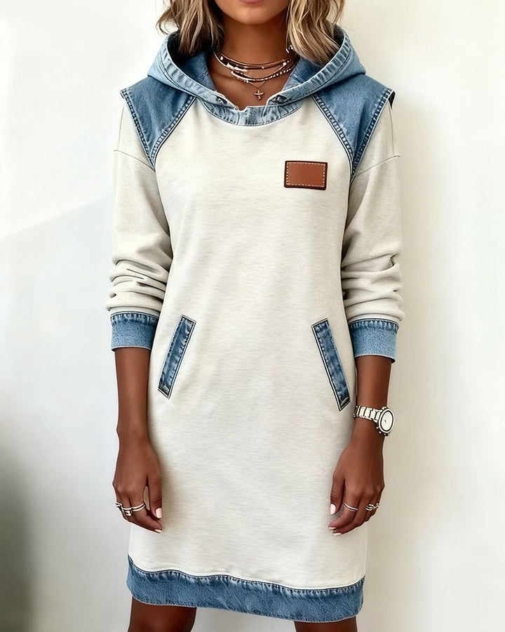 Giada | Casual Hoodie Dress with Denim Details