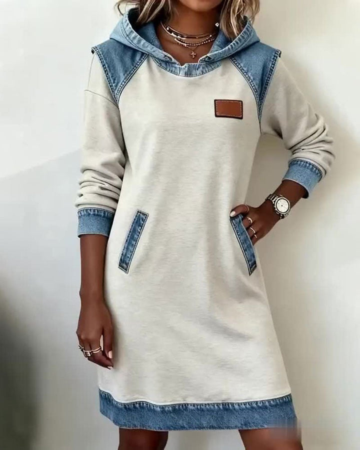 Giada | Casual Hoodie Dress with Denim Details