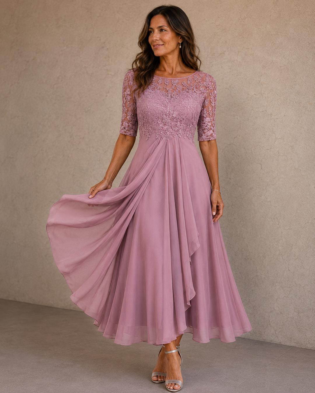 Maria | Elegant Lace and Chiffon Dress