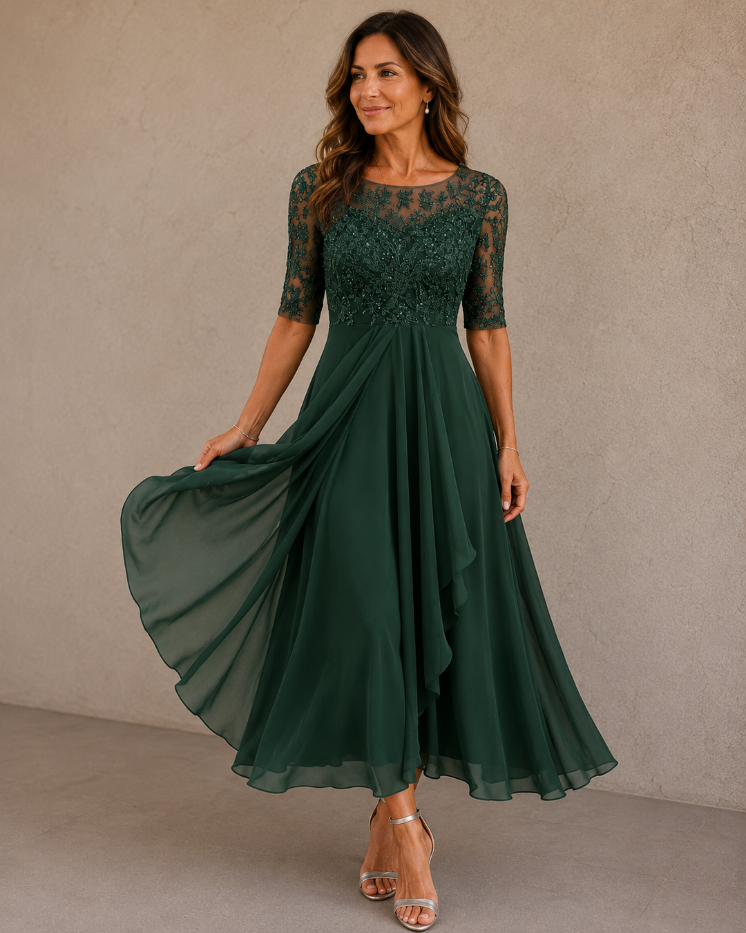 Maria | Elegant Lace and Chiffon Dress