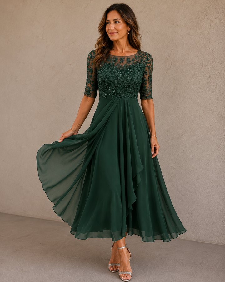 Maria | Elegant Lace and Chiffon Dress