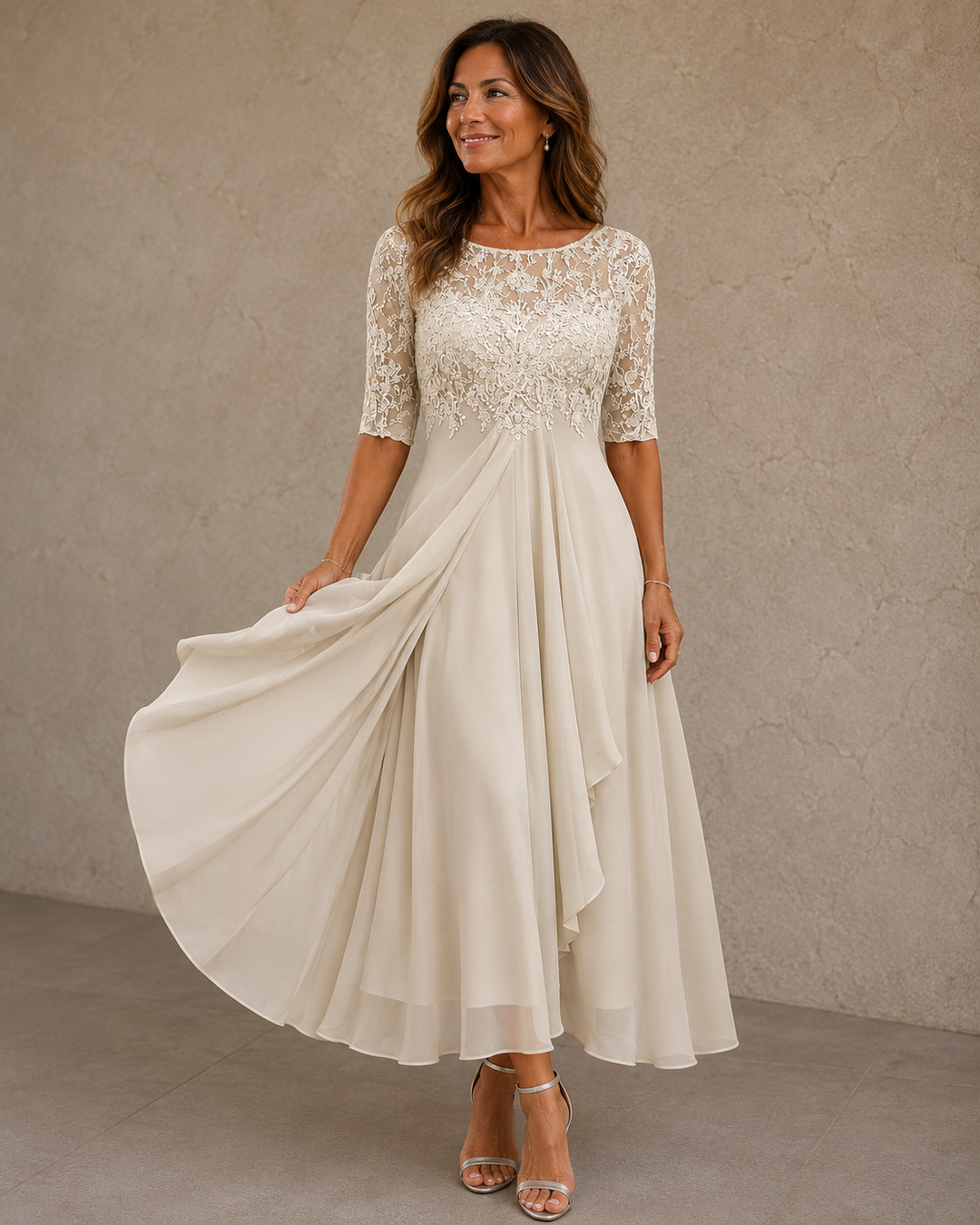 Maria | Elegant Lace and Chiffon Dress