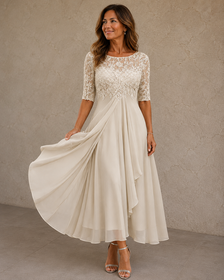 Maria | Elegant Lace and Chiffon Dress
