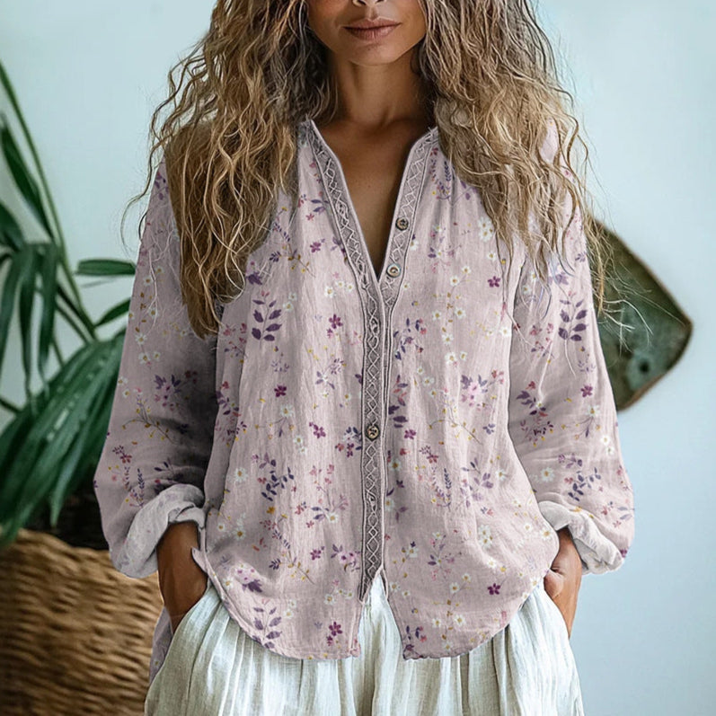 Women's Blouse | Long Sleeves with Printed V-Neck