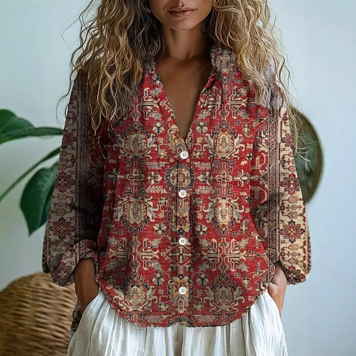 Women's Blouse | Long Sleeves with Printed V-Neck