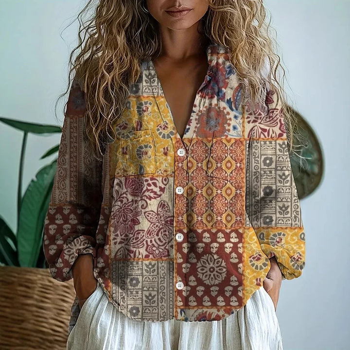 Women's Blouse | Long Sleeves with Printed V-Neck