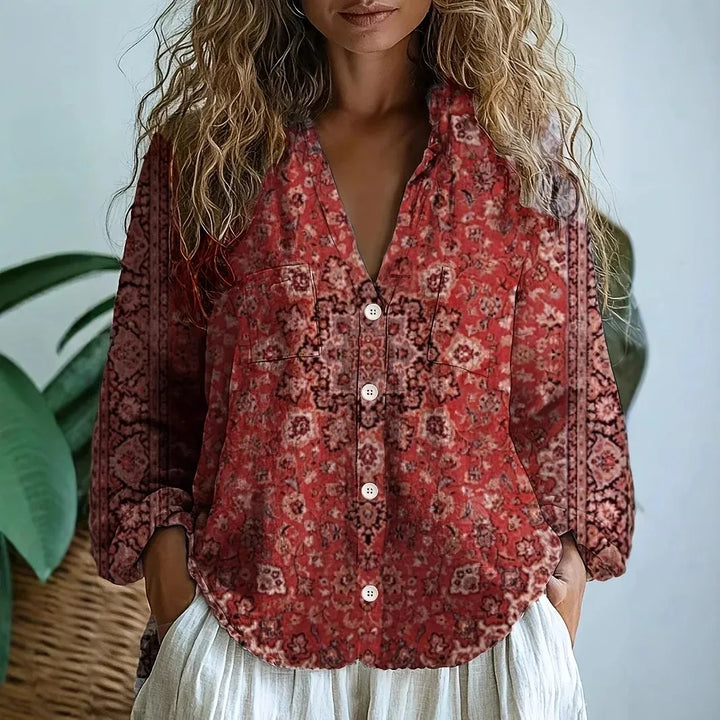 Women's Blouse | Long Sleeves with Printed V-Neck