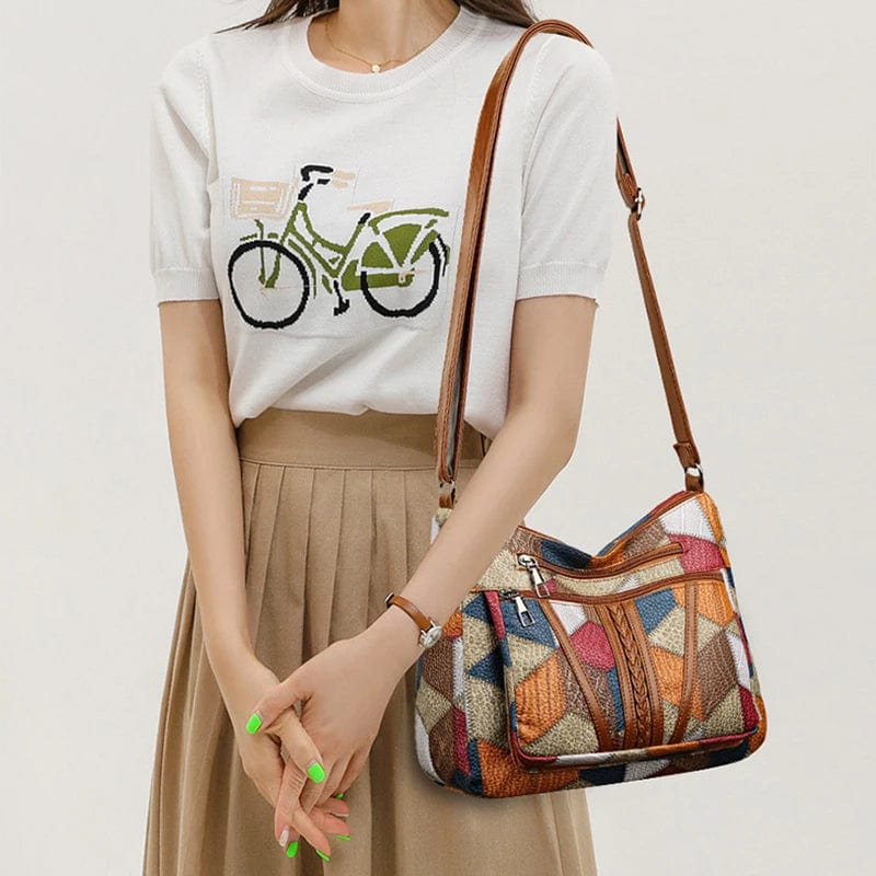 Solara | Leather Shoulder Bag with Mosaic Pattern