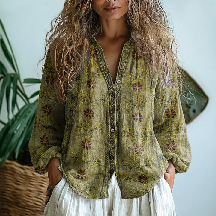 Women's Blouse | Long Sleeves with Printed V-Neck
