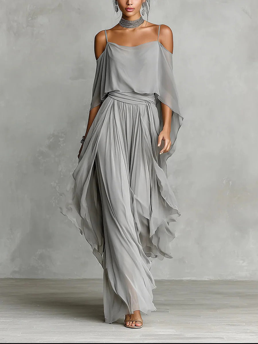 Isabela | Grey flowing set with camisole and light trousers