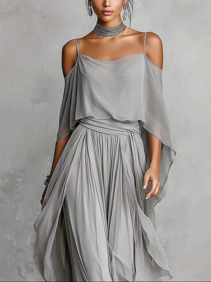 Isabela | Grey flowing set with camisole and light trousers