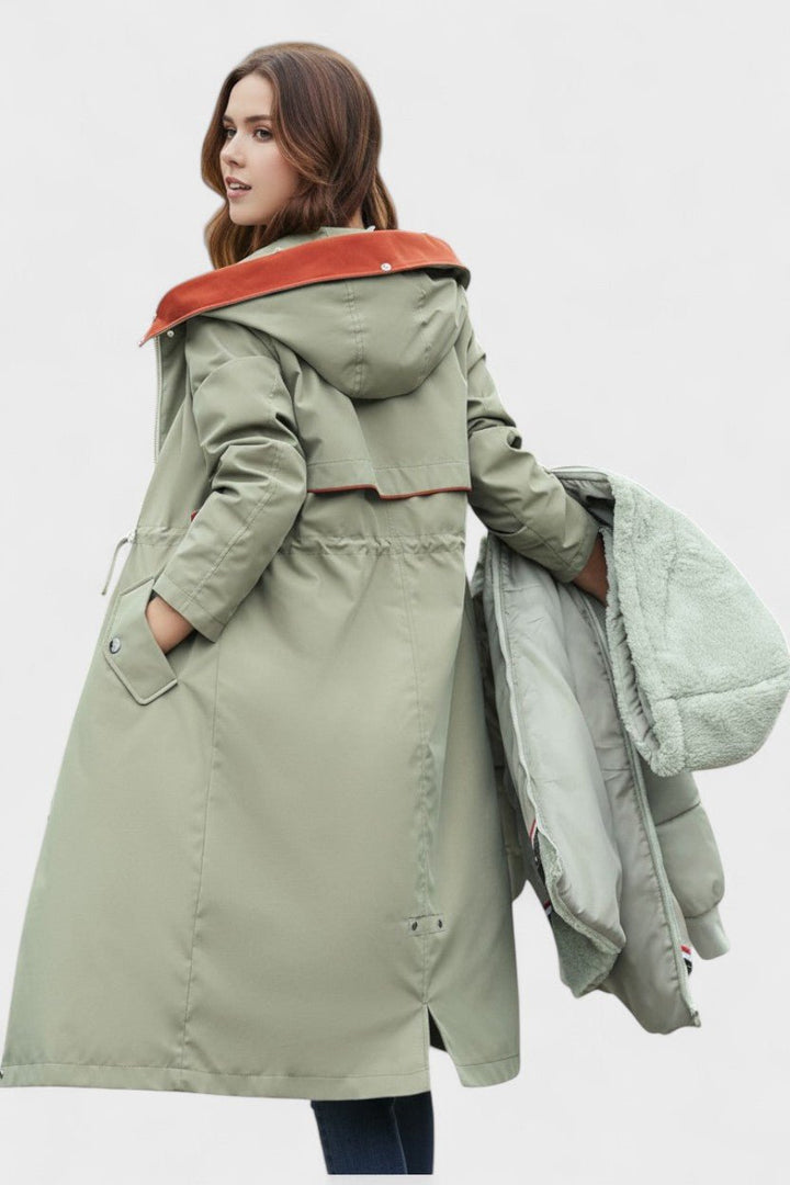 Giada | Long Hooded Coat with Chic Details