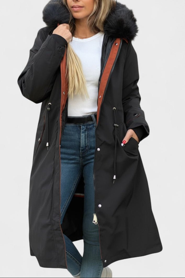 Giada | Long Hooded Coat with Chic Details