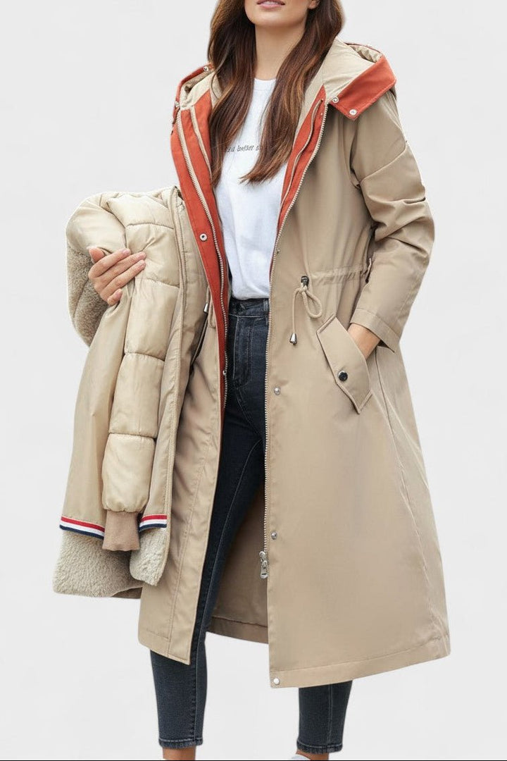 Giada | Long Hooded Coat with Chic Details