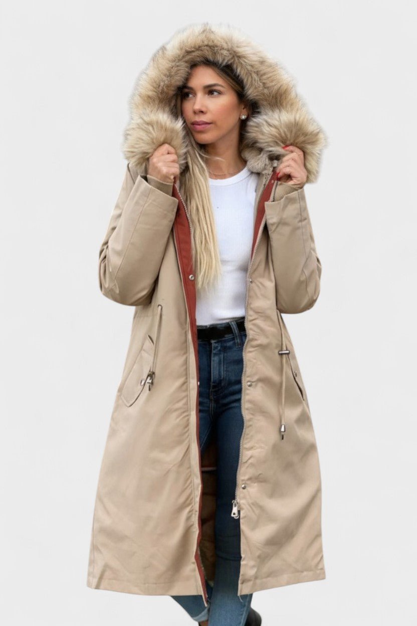 Giada | Long Hooded Coat with Chic Details