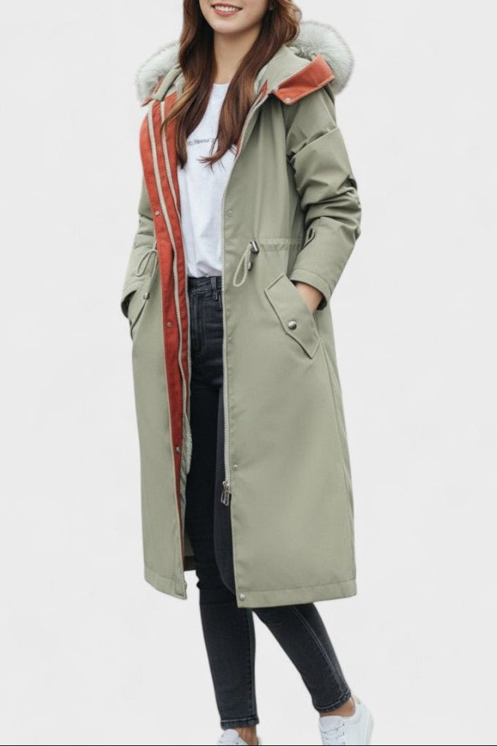 Giada | Long Hooded Coat with Chic Details